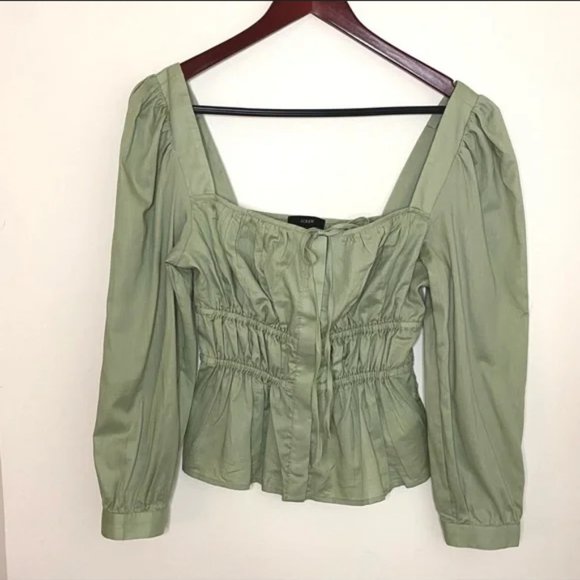 NWT J. Crew Cinched Squareneck Ruched Peplum Blouse in Pistachio - Picture 4 of 7